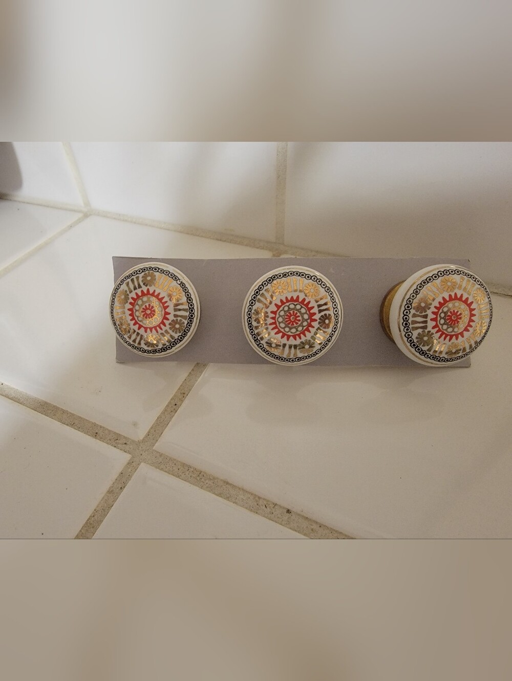 Daha Decorative Ceramic Cupboard/Drawer Knobs  with Red Floral Motif
